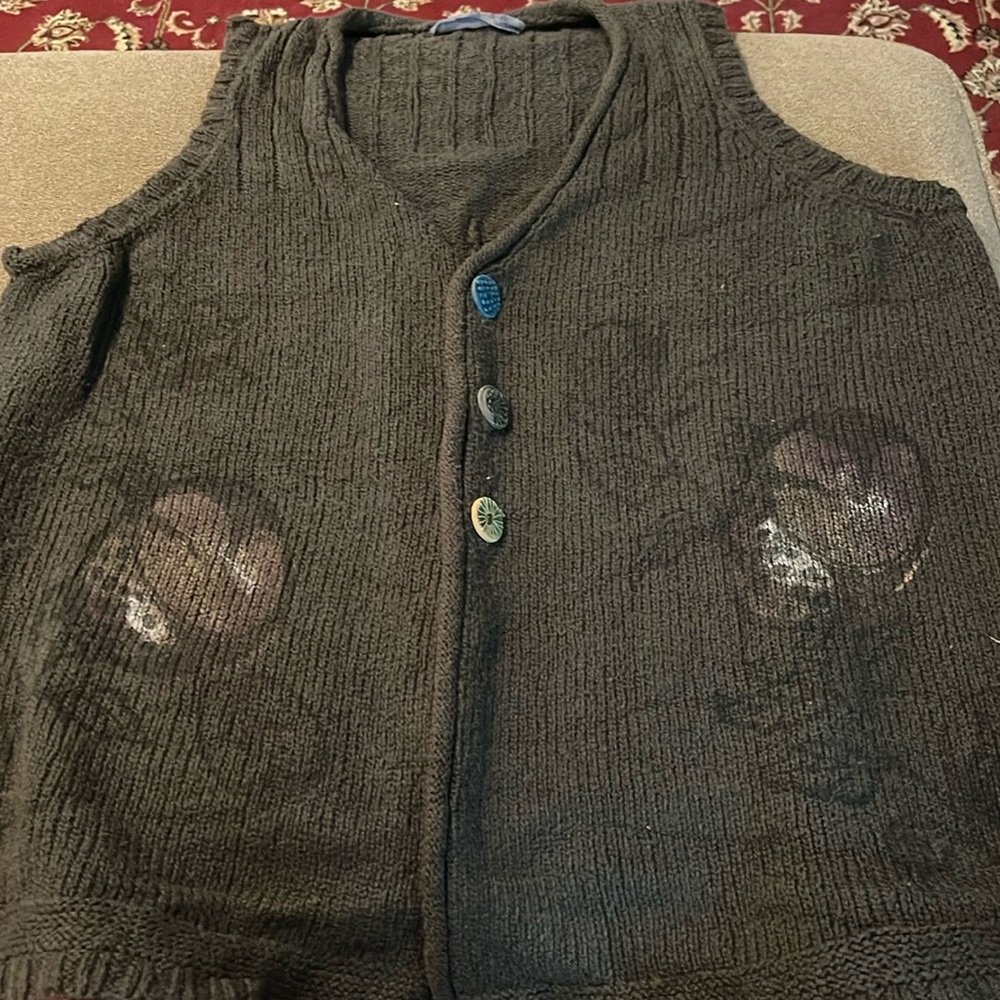 Blue Fish Hand painted Cardigan Sweater Long Patterned sleeveless (TD)